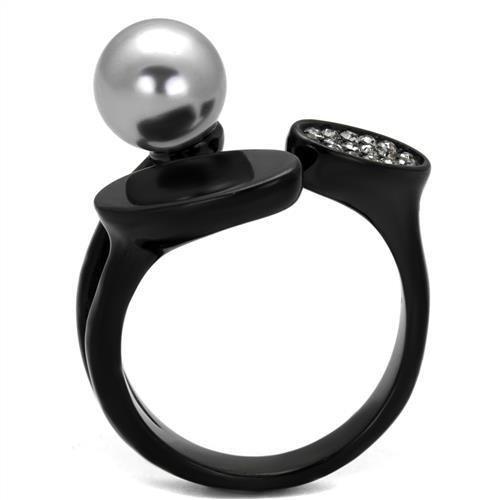 TK2493 - IP Black(Ion Plating) Stainless Steel Ring with Synthetic Pearl in Gray-2