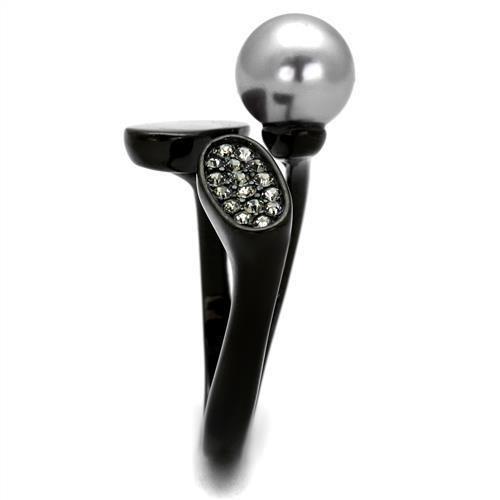 TK2493 - IP Black(Ion Plating) Stainless Steel Ring with Synthetic Pearl in Gray-3