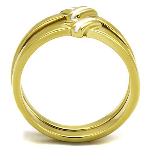 TK2494 - IP Gold(Ion Plating) Stainless Steel Ring with Epoxy  in White-2