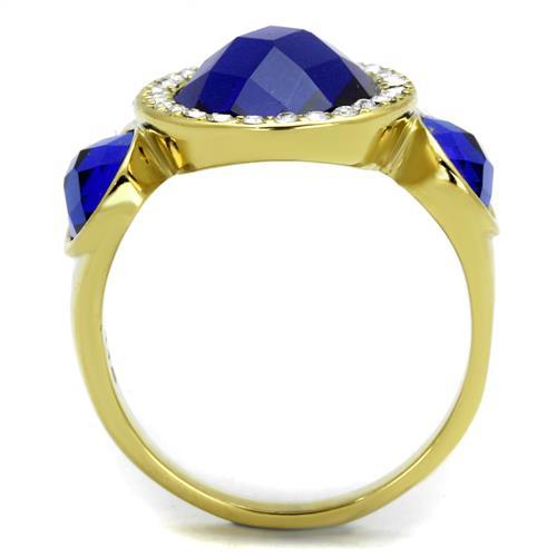 TK2495 - IP Gold(Ion Plating) Stainless Steel Ring with Synthetic Synthetic Glass in Sapphire-2