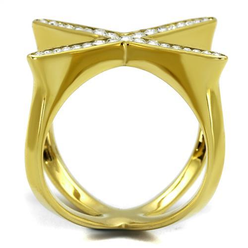 TK2497 - IP Gold(Ion Plating) Stainless Steel Ring with Top Grade Crystal  in Clear-2