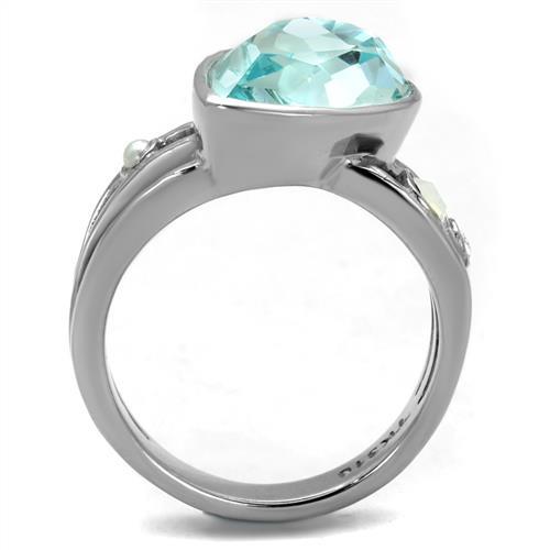 TK2502 - High polished (no plating) Stainless Steel Ring with Top Grade Crystal  in Sea Blue-2