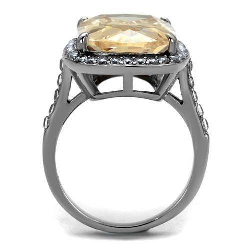 TK2503 - High polished (no plating) Stainless Steel Ring with AAA Grade CZ  in Champagne-2