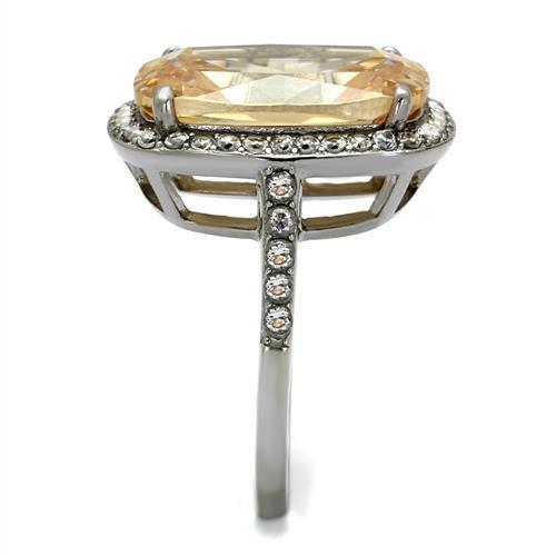 TK2503 - High polished (no plating) Stainless Steel Ring with AAA Grade CZ  in Champagne-3