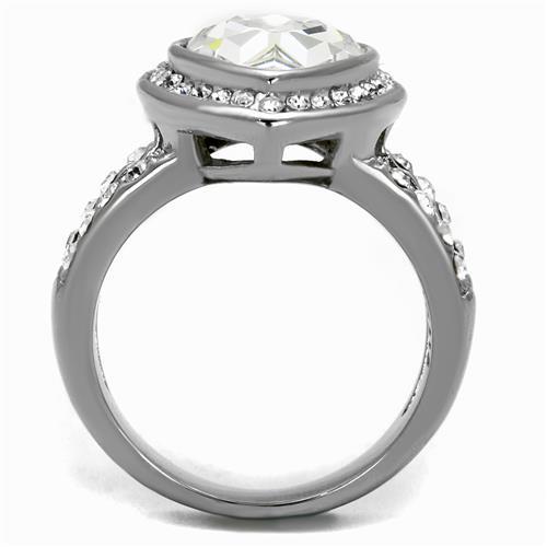 TK2504 - High polished (no plating) Stainless Steel Ring with Top Grade Crystal  in Clear-2