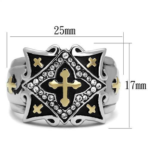 TK2517 - Two-Tone IP Gold (Ion Plating) Stainless Steel Ring with Top Grade Crystal  in Clear-1
