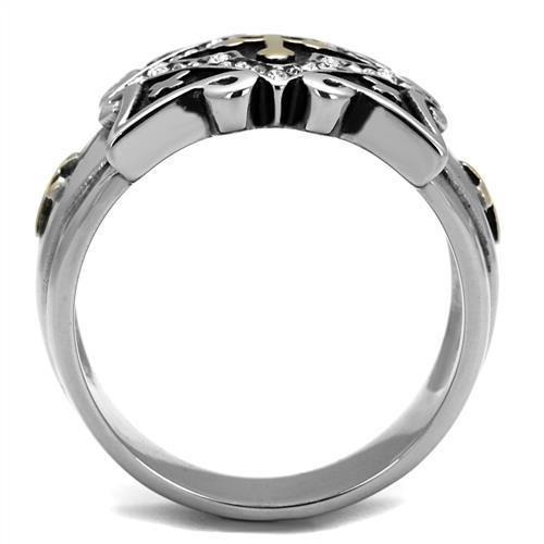 TK2517 - Two-Tone IP Gold (Ion Plating) Stainless Steel Ring with Top Grade Crystal  in Clear-2