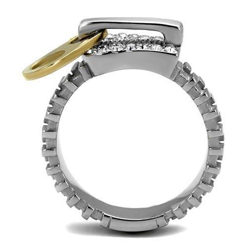 TK2520 - Two-Tone IP Gold (Ion Plating) Stainless Steel Ring with Top Grade Crystal  in Clear-2