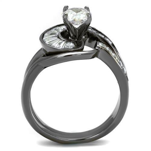 TK2546 - IP Light Black  (IP Gun) Stainless Steel Ring with AAA Grade CZ  in Clear-2