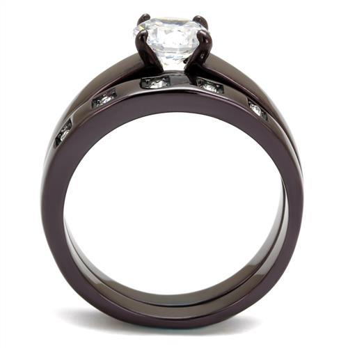 TK2547 - IP Dark Brown (IP coffee) Stainless Steel Ring with AAA Grade CZ  in Clear-2