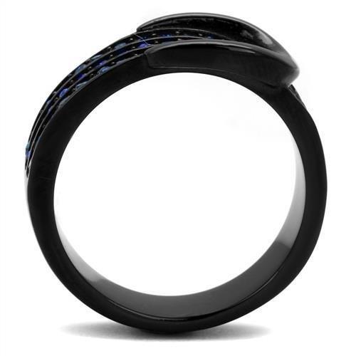 TK2549 - IP Black(Ion Plating) Stainless Steel Ring with Top Grade Crystal  in Multi Color-2