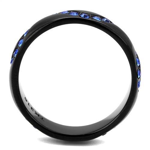 TK2550 - IP Black(Ion Plating) Stainless Steel Ring with Top Grade Crystal  in Sapphire-2