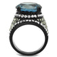 TK2555 - IP Black(Ion Plating) Stainless Steel Ring with AAA Grade CZ  in London Blue-2