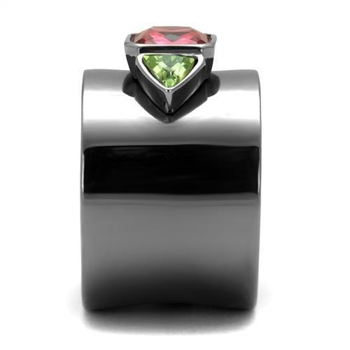 TK2556 - IP Light Black  (IP Gun) Stainless Steel Ring with Synthetic Synthetic Glass in Multi Color-3