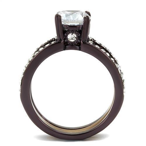 TK2560 - IP Dark Brown (IP coffee) & IP light Coffee Stainless Steel Ring with AAA Grade CZ  in Clear-2