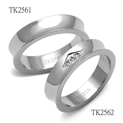 TK2562 - High polished (no plating) Stainless Steel Ring with Top Grade Crystal  in Clear-2