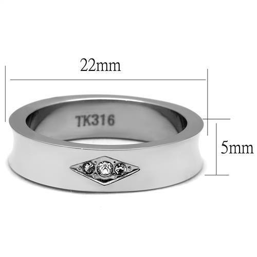TK2562 - High polished (no plating) Stainless Steel Ring with Top Grade Crystal  in Clear-1