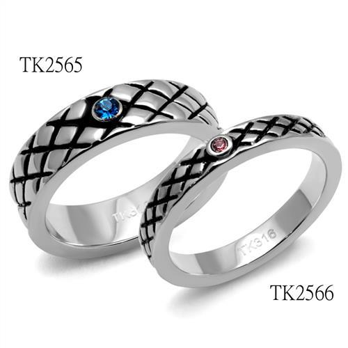 TK2565 - High polished (no plating) Stainless Steel Ring with Top Grade Crystal  in Sea Blue-2