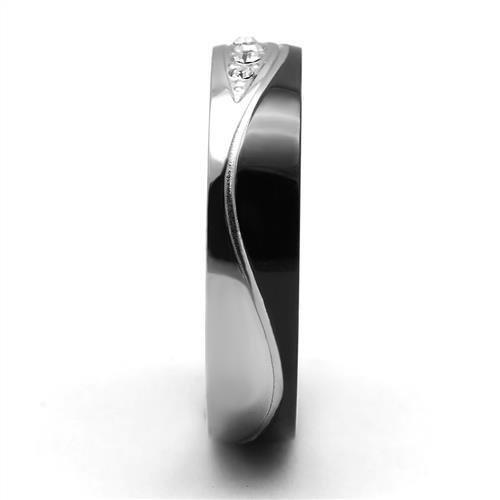 TK2568 - Two-Tone IP Black (Ion Plating) Stainless Steel Ring with Top Grade Crystal  in Clear-4