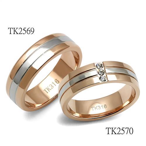 TK2569 - Two-Tone IP Rose Gold Stainless Steel Ring with No Stone-2