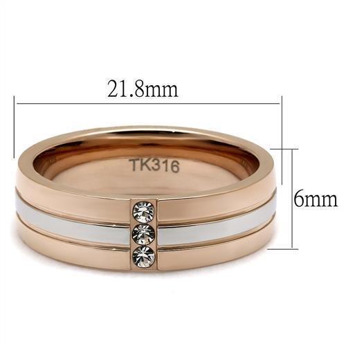 TK2570 - Two-Tone IP Rose Gold Stainless Steel Ring with Top Grade Crystal  in Clear-1
