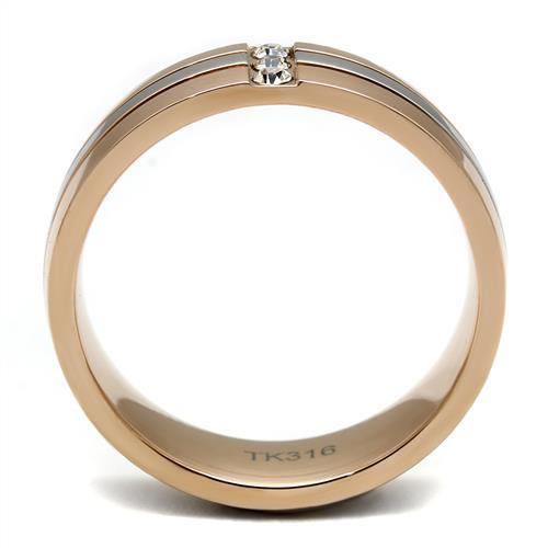 TK2570 - Two-Tone IP Rose Gold Stainless Steel Ring with Top Grade Crystal  in Clear-3