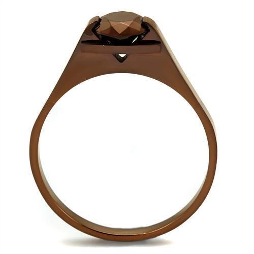 TK2592 - IP Coffee light Stainless Steel Ring with AAA Grade CZ  in Light Coffee-2
