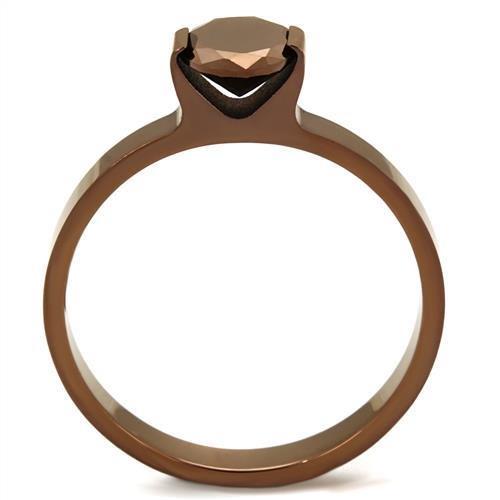TK2593 - IP Coffee light Stainless Steel Ring with AAA Grade CZ  in Light Coffee-2
