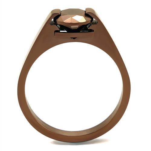 TK2594 - IP Coffee light Stainless Steel Ring with AAA Grade CZ  in Light Coffee-2