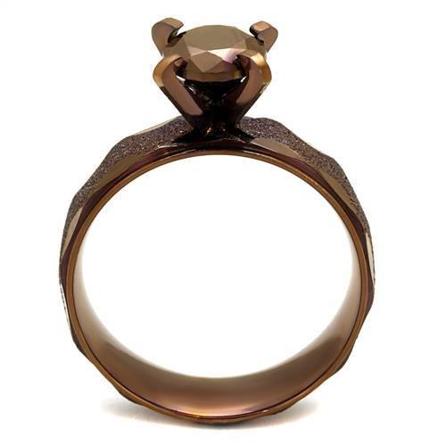 TK2596 - IP Coffee light Stainless Steel Ring with AAA Grade CZ  in Light Coffee-2
