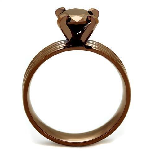 TK2597 - IP Coffee light Stainless Steel Ring with AAA Grade CZ  in Light Coffee-2