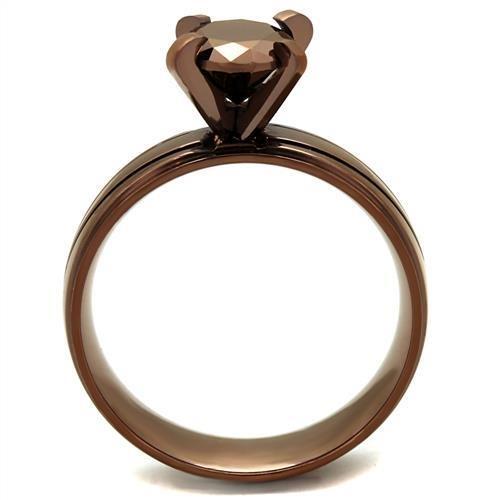 TK2598 - IP Coffee light Stainless Steel Ring with AAA Grade CZ  in Light Coffee-2