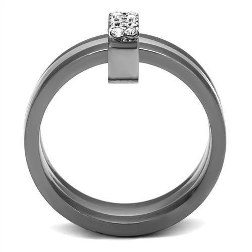 TK2599 - Two Tone IP Light Black (IP Gun) Stainless Steel Ring with Top Grade Crystal  in Clear-2