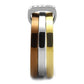TK2600 - Three Tone (IP Gold & IP Light coffee & High Polished) Stainless Steel Ring with Top Grade Crystal  in Clear-3