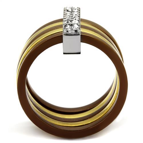 TK2601 - Three Tone (IP Gold & IP Light coffee & High Polished) Stainless Steel Ring with Top Grade Crystal  in Clear-2
