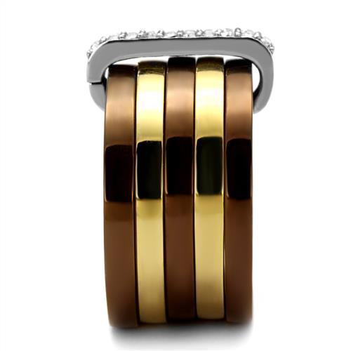TK2601 - Three Tone (IP Gold & IP Light coffee & High Polished) Stainless Steel Ring with Top Grade Crystal  in Clear-3