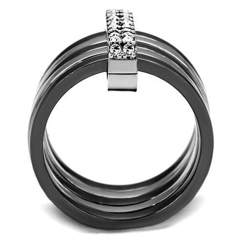 TK2602 - Two Tone IP Light Black (IP Gun) Stainless Steel Ring with Top Grade Crystal  in Clear-2