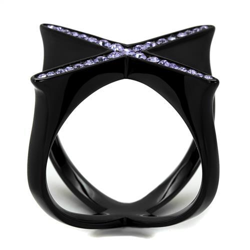 TK2603 - IP Black(Ion Plating) Stainless Steel Ring with Top Grade Crystal  in Amethyst-2