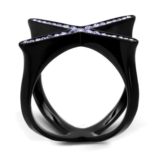 TK2603 - IP Black(Ion Plating) Stainless Steel Ring with Top Grade Crystal  in Amethyst-3