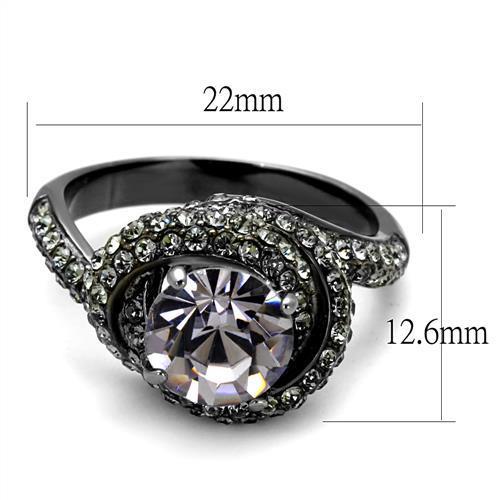 TK2604 - IP Light Black  (IP Gun) Stainless Steel Ring with Top Grade Crystal  in Light Amethyst-1