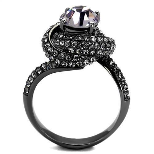 TK2604 - IP Light Black  (IP Gun) Stainless Steel Ring with Top Grade Crystal  in Light Amethyst-2