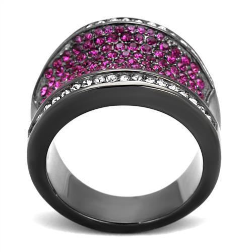 TK2606 - IP Light Black  (IP Gun) Stainless Steel Ring with Top Grade Crystal  in Amethyst-2