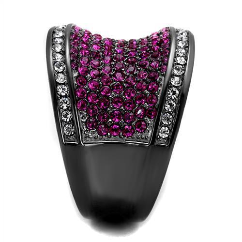 TK2606 - IP Light Black  (IP Gun) Stainless Steel Ring with Top Grade Crystal  in Amethyst-3