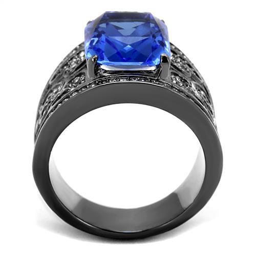 TK2607 - IP Light Black  (IP Gun) Stainless Steel Ring with Top Grade Crystal  in Sapphire-2