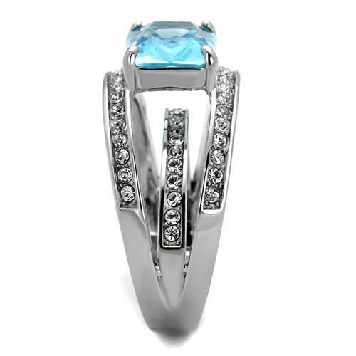 TK2608 - No Plating Stainless Steel Ring with Synthetic Synthetic Glass in Sea Blue-3