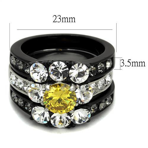 TK2615 - Two-Tone IP Black (Ion Plating) Stainless Steel Ring with AAA Grade CZ  in Topaz-1