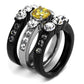TK2615 - Two-Tone IP Black (Ion Plating) Stainless Steel Ring with AAA Grade CZ  in Topaz-3
