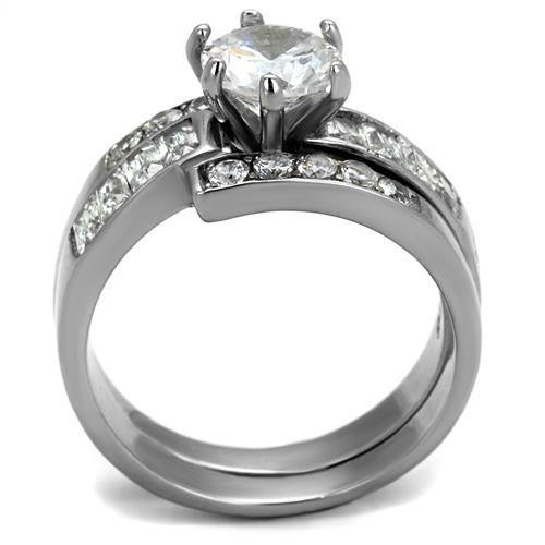 TK2616 - No Plating Stainless Steel Ring with AAA Grade CZ  in Clear-2