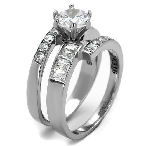 TK2616 - No Plating Stainless Steel Ring with AAA Grade CZ  in Clear-3
