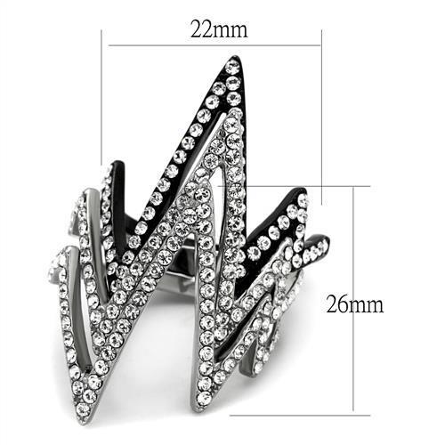 TK2619 - Two-Tone IP Black (Ion Plating) Stainless Steel Ring with Top Grade Crystal  in Clear-1